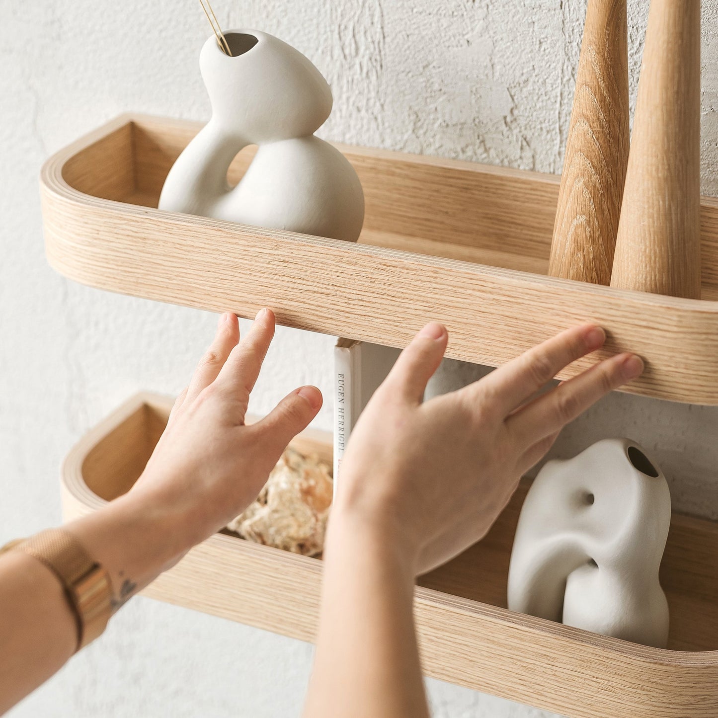 Set of Floating Wall Shelves, Oak Minimalist Ledge Shelf for Home-1