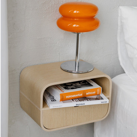 Floating Nightstand with Drawer, Minimalist Wall Mounted Oak Bedside Table-0