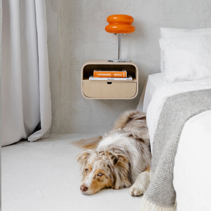 Floating Nightstand with Drawer, Minimalist Wall Mounted Oak Bedside Table-2