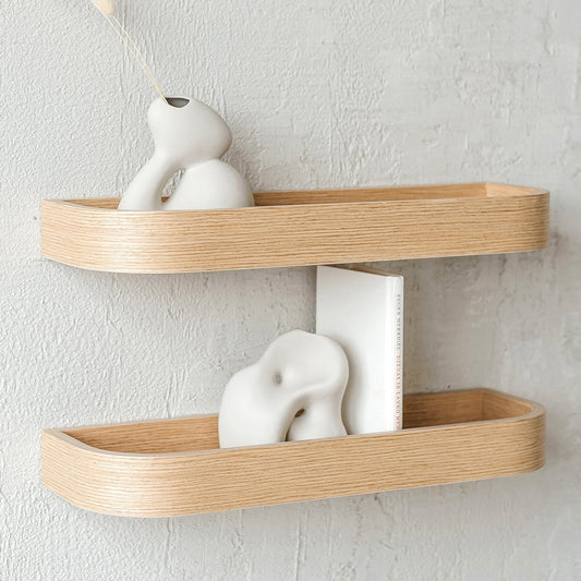 Set of Floating Wall Shelves, Oak Minimalist Ledge Shelf for Home-0
