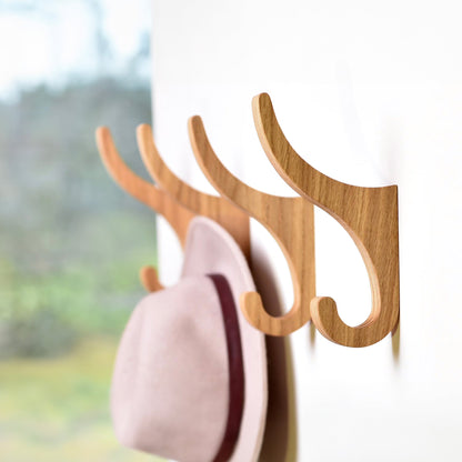 Set of 2 Wooden Wall Hooks for Storage Organization, Oak-4