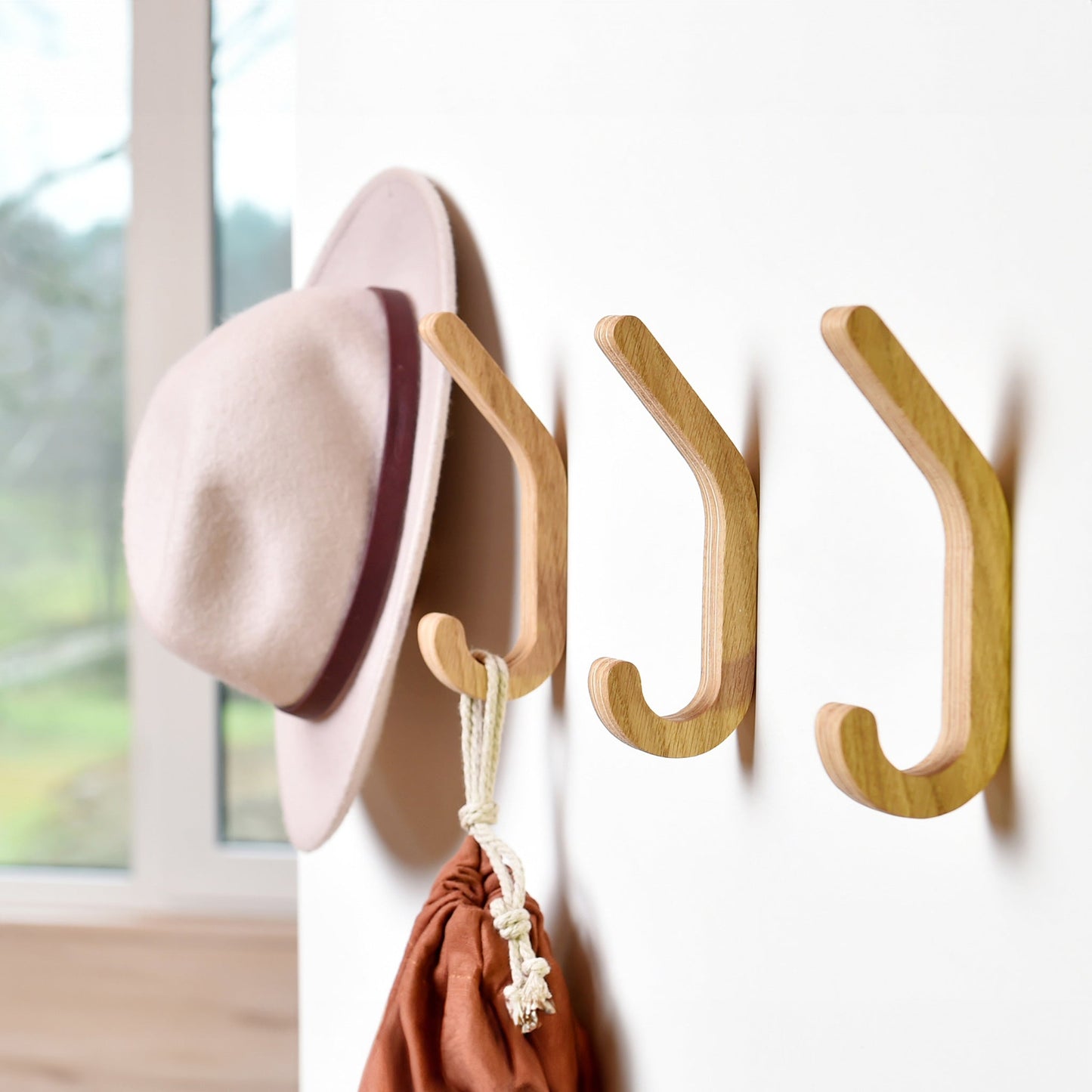 Set of 2 Wooden Wall Hooks for Coats & Storage Organization-0
