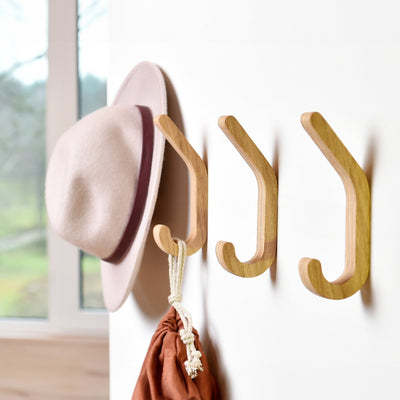 Set of 2 Wooden Wall Hooks for Coats & Storage Organization