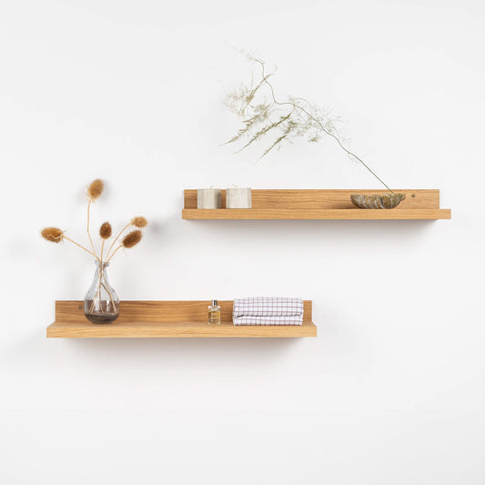 2 Floating Wooden Shelves - Oak Wall Shelf for Home Decor & Storage-0
