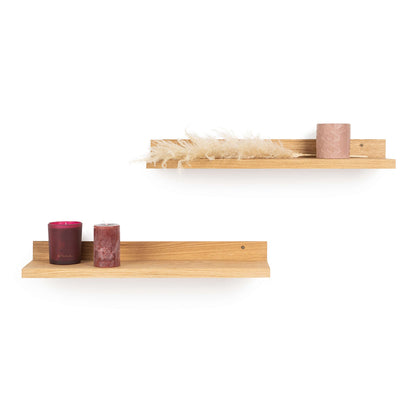 2 Floating Wooden Shelves - Oak Wall Shelf for Home Decor & Storage-4