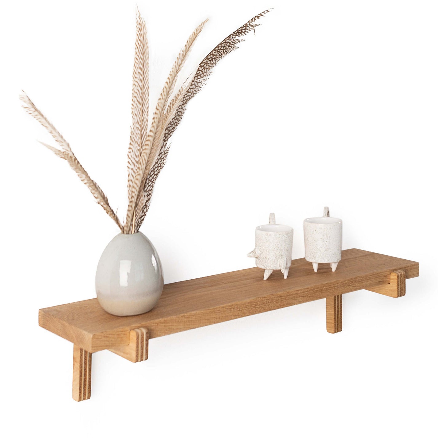 2 Floating Wooden Wall Shelves – Oak Shelves with Holders for Home & Office-4