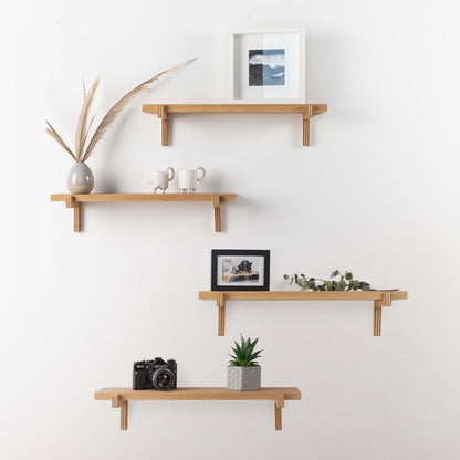 2 Floating Wooden Wall Shelves – Oak Shelves with Holders for Home & Office-6